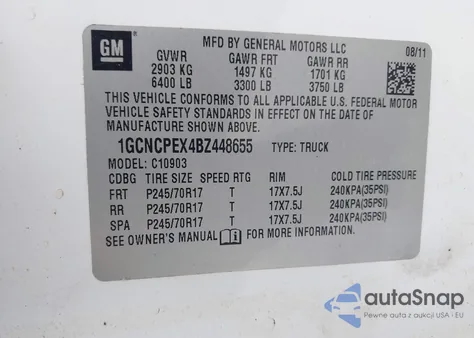 2011 Chevrolet Silverado 1500 Work Truck z USA, uszkodzony, nr VIN 1GCNCPEX4BZ448655